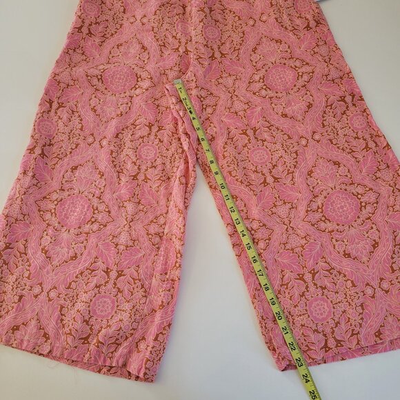 NWT Haute Hippie 100% Linen Wide Leg Pants Floral Boho Resort Pink Orange XL - Picture 6 of 7